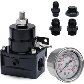 APIELE Fuel Pressure Regulator, Aluminum Fuel Regulator Kit with 0-160psi Pressure Gauge and Adapter (Black)