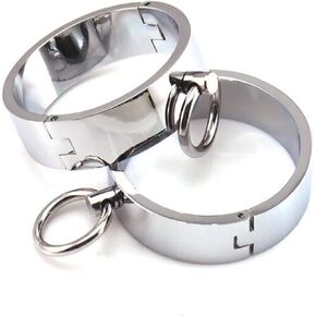 Hardcore Metal Cuffs - Lockable Punk Wristband, Simple Handcuffs with O Ring, A Pair