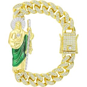 San Judas Tadeo Bracelet Stainless Steel 24k Gold Plated Saint Jude Pendant Catholic Mexican Bracelets For Men (Gold 286)