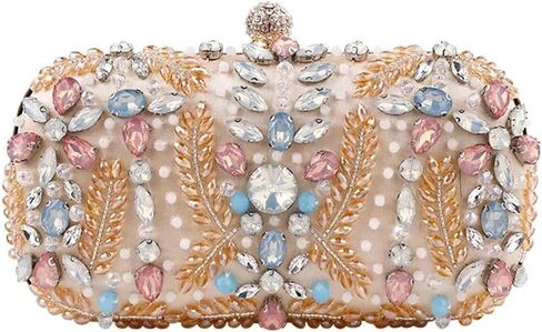 Women Evening Clutch Colorful Crystal Bead Embroidered Handbag Party Banquet Wedding Elegant Purse in Saudi Arabia