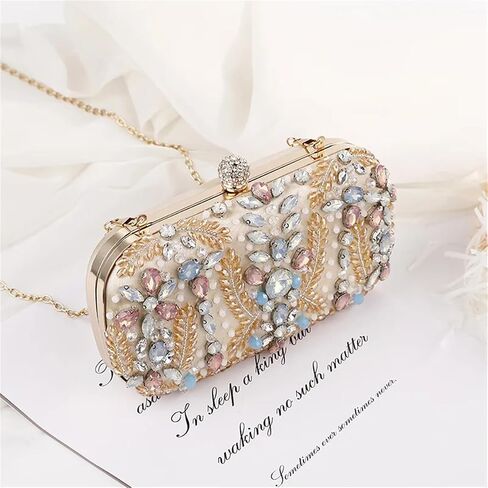 Women Evening Clutch Colorful Crystal Bead Embroidered Handbag Party Banquet Wedding Elegant Purse in Saudi Arabia
