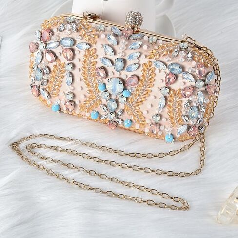 Women Evening Clutch Colorful Crystal Bead Embroidered Handbag Party Banquet Wedding Elegant Purse in Saudi Arabia