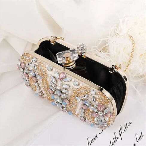 Women Evening Clutch Colorful Crystal Bead Embroidered Handbag Party Banquet Wedding Elegant Purse in Saudi Arabia