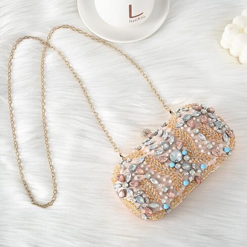 Women Evening Clutch Colorful Crystal Bead Embroidered Handbag Party Banquet Wedding Elegant Purse in Saudi Arabia