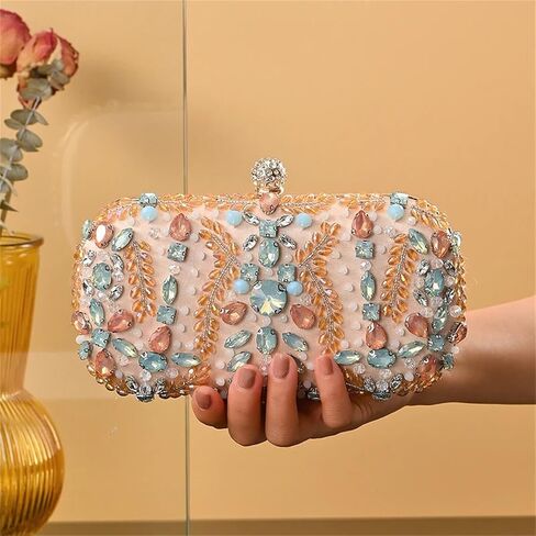 Women Evening Clutch Colorful Crystal Bead Embroidered Handbag Party Banquet Wedding Elegant Purse in Saudi Arabia