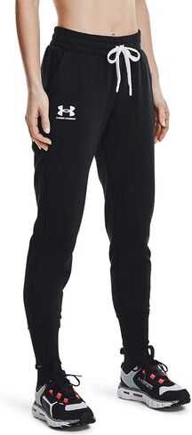 Under Armour - بنطال Rival Joggers للسيدات، اللون أسود/أبيض (001)، المقاس: كبير × طويل in Saudi Arabia