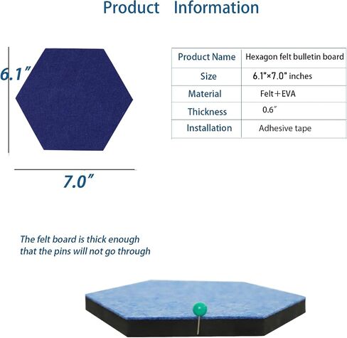 8Pcs Hexagon Felt Cork Board Tiles Self Adhesive Bulletin Board, Pin Board for Wall Decor Memos Photos Display (Set D) in Kuwait