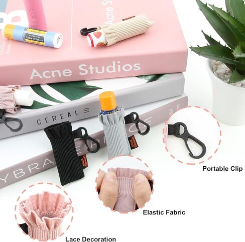 سلسلة مفاتيح حامل مرطب الشفاه Desing Wish، أكمام حامل مرطب الشفاه، أكمام سلسلة مفاتيح مرطب الشفاه بنمط لطيف على المفاتيح/المحفظة/الحقيبة، 4 عبوات (أسود/عاري/وردي/رمادي) in Kuwait