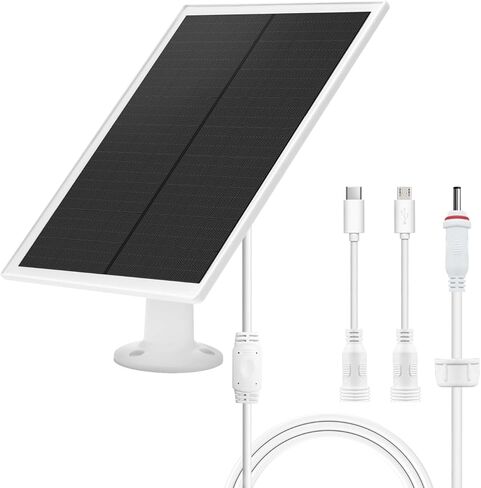 6W Solar Panel Charger for Outdoor Security Cameras,DC 5V, IP65 Waterproof. Micro USB/USB-C/DC (35*135) Fits eufy/wyze/ring camera,9.8ft Cable,Stabilization System for Battery Protection fast charging in Kuwait