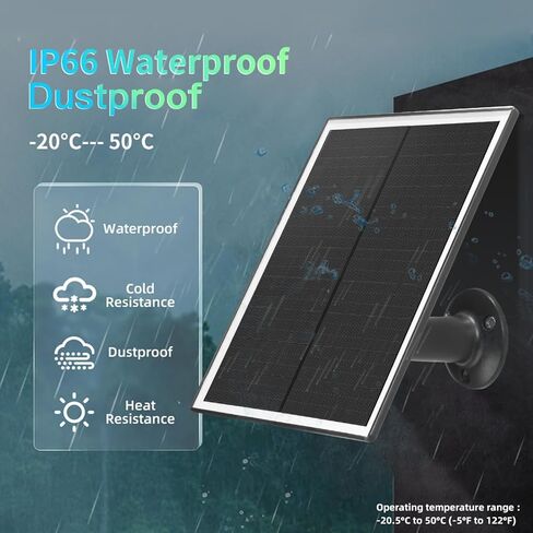 6W Solar Panel Charger for Outdoor Security Cameras,DC 5V, IP65 Waterproof. Micro USB/USB-C/DC (35*135) Fits eufy/wyze/ring camera,9.8ft Cable,Stabilization System for Battery Protection fast charging in Kuwait