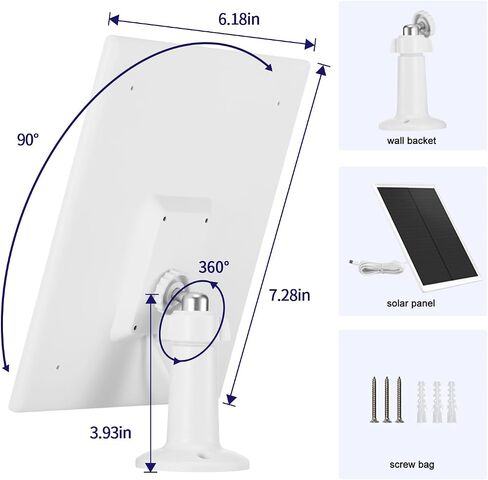 6W Solar Panel Charger for Outdoor Security Cameras,DC 5V, IP65 Waterproof. Micro USB/USB-C/DC (35*135) Fits eufy/wyze/ring camera,9.8ft Cable,Stabilization System for Battery Protection fast charging in Saudi Arabia