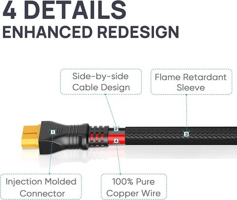 XT60 to Anderson Connector Cable(12AWG 1ft), Anderson to XT60 Female Adapter, Injection Molded XT60 to Anderson with Flame Retardant Sleeve for RC Battery,Solar Panel,Portable Power Station in Saudi Arabia