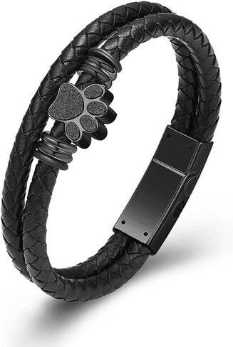 Paw Print Urn Bracelet for Ashes for Women Men Keepsake Memorial Cuff Bangle Braided Leather Wristband Bracelet Cremation Jewelry in Kuwait