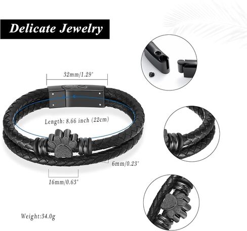 Paw Print Urn Bracelet for Ashes for Women Men Keepsake Memorial Cuff Bangle Braided Leather Wristband Bracelet Cremation Jewelry in Kuwait