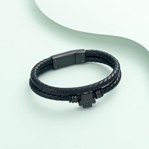 Paw Print Urn Bracelet for Ashes for Women Men Keepsake Memorial Cuff Bangle Braided Leather Wristband Bracelet Cremation Jewelry in Kuwait