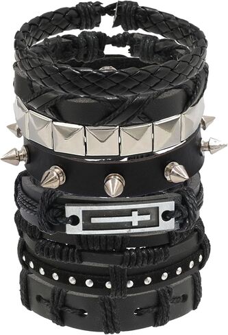 Punk Leather Bracelet for Men Women Leather 8-10 PCS Braided Cuff Bracelet Multilayer Leather Bracelet in Saudi Arabia