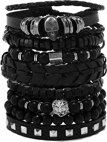 Punk Leather Bracelet for Men Women Leather 8-10 PCS Braided Cuff Bracelet Multilayer Leather Bracelet in Saudi Arabia