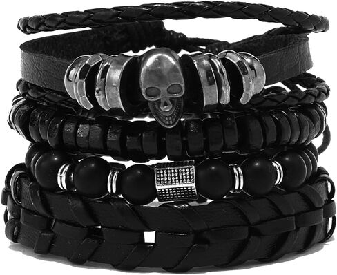 Punk Leather Bracelet for Men Women Leather 8-10 PCS Braided Cuff Bracelet Multilayer Leather Bracelet in Saudi Arabia