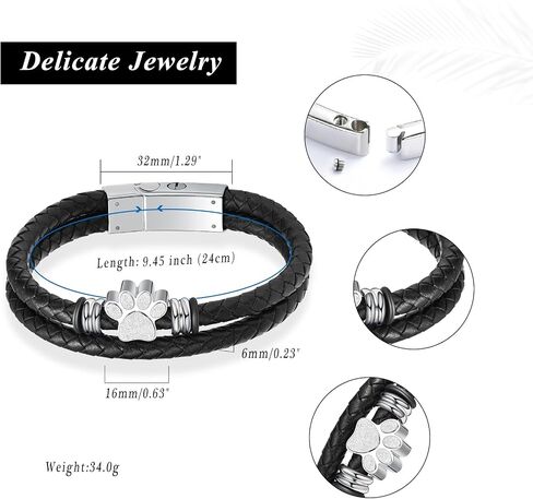 Paw Print Urn Bracelet for Ashes for Women Men Keepsake Memorial Cuff Bangle Braided Leather Wristband Bracelet Cremation Jewelry in Kuwait