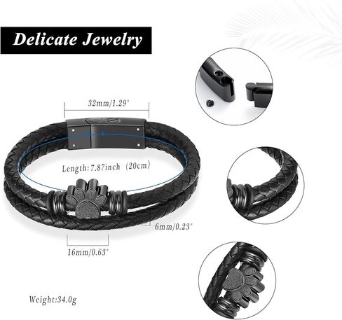Paw Print Urn Bracelet for Ashes for Women Men Keepsake Memorial Cuff Bangle Braided Leather Wristband Bracelet Cremation Jewelry in Kuwait