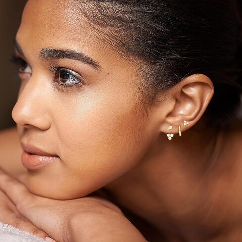 3 Pairs 14k CZ Gold Huggie Hoop Cartilage Earrings Set: Dainty CZ Stud Trendy Dangle Pearl Hoop Earrings Hypoallergenic Leaf Piercing Climber Huggie Earring for Women Gold Jewelry for Everyday in Kuwait