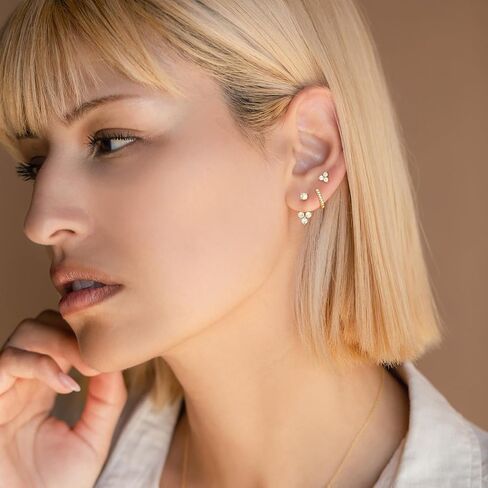 3 Pairs 14k CZ Gold Huggie Hoop Cartilage Earrings Set: Dainty CZ Stud Trendy Dangle Pearl Hoop Earrings Hypoallergenic Leaf Piercing Climber Huggie Earring for Women Gold Jewelry for Everyday in Kuwait