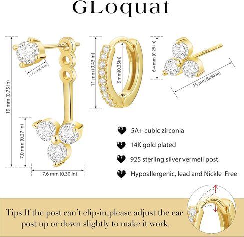 3 Pairs 14k CZ Gold Huggie Hoop Cartilage Earrings Set: Dainty CZ Stud Trendy Dangle Pearl Hoop Earrings Hypoallergenic Leaf Piercing Climber Huggie Earring for Women Gold Jewelry for Everyday in Kuwait
