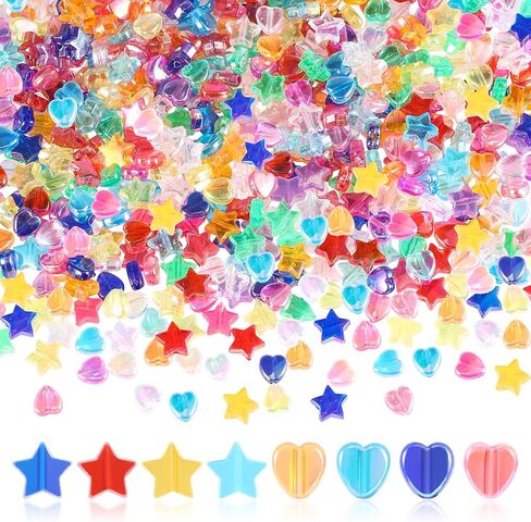 600PCS Assorted Color Beads, Start Heart Butterfly Large Hole Beads, Acrylic Spacer Loose Beads, Colorful Bead Assortments, for Braids, Jewelry Making Supplies, Necklace, Bracelet, Small in Saudi Arabia