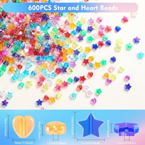600PCS Assorted Color Beads, Start Heart Butterfly Large Hole Beads, Acrylic Spacer Loose Beads, Colorful Bead Assortments, for Braids, Jewelry Making Supplies, Necklace, Bracelet, Small in Saudi Arabia