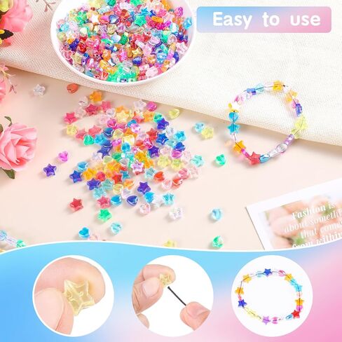 600PCS Assorted Color Beads, Start Heart Butterfly Large Hole Beads, Acrylic Spacer Loose Beads, Colorful Bead Assortments, for Braids, Jewelry Making Supplies, Necklace, Bracelet, Small in Saudi Arabia