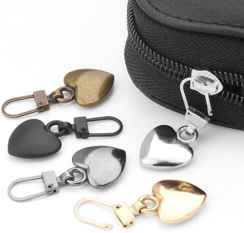 5Pcs Silver Heart Shape Zipper Pull Pieces Detachable Cute Creative Zippers Replacement Repair Kits for Coats Jackets Pants Luggage Sewing Notions and Supplies Zipper Pull Charms in Saudi Arabia