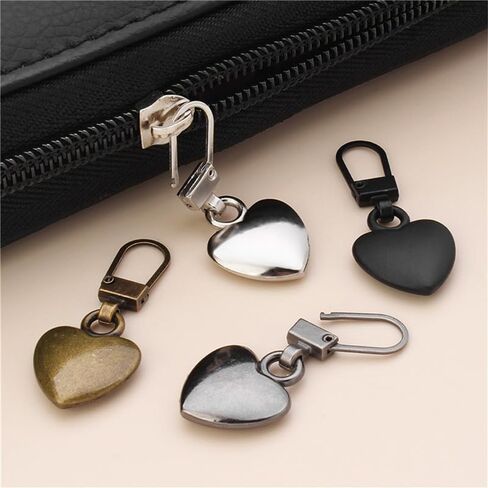 5Pcs Silver Heart Shape Zipper Pull Pieces Detachable Cute Creative Zippers Replacement Repair Kits for Coats Jackets Pants Luggage Sewing Notions and Supplies Zipper Pull Charms in Saudi Arabia