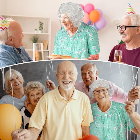 Jiuguva 7 قطع زي السيدة العجوز للفتيات والنساء 100 يوم من المدرسة زي الجدة ثوب النوم شعر مستعار قصب الجدة، مقاس كبير in Kuwait