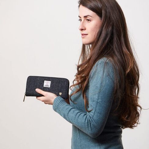 Islander HarrisTweed & PU Leather women’s long zip purse, Islander Tartan, Carry Cash & card, Scottish Style in Kuwait