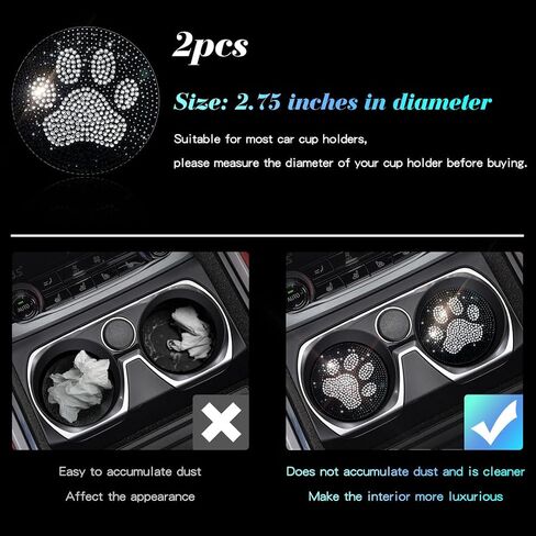 2pack Bling Car Cup Holder Coasters Cute Crystal Rhinestone Coaster for Car Drink Coaster Non-Slip Sparkly Car Accessories for Women Interior Cute Set in Saudi Arabia