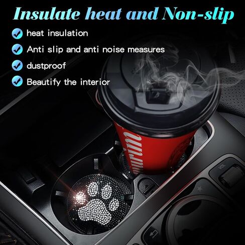2pack Bling Car Cup Holder Coasters Cute Crystal Rhinestone Coaster for Car Drink Coaster Non-Slip Sparkly Car Accessories for Women Interior Cute Set in Saudi Arabia