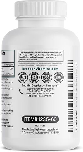 Bronson Magnesium Glycinate Extra Strength 400 MG Per Serving Chelated for Absorption Gentle on The Stomach Non-GMO, 60 Vegetarian Tablets in Kuwait