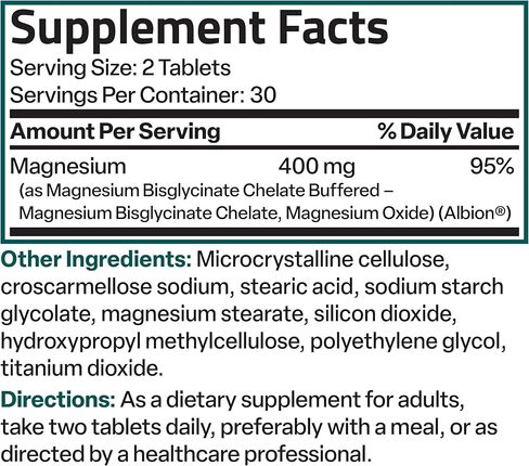 Bronson Magnesium Glycinate Extra Strength 400 MG Per Serving Chelated for Absorption Gentle on The Stomach Non-GMO, 60 Vegetarian Tablets in Kuwait