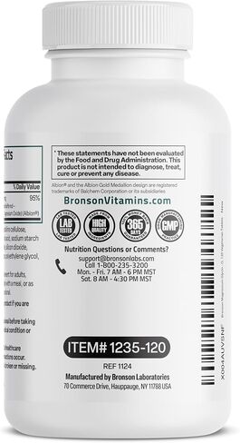 Bronson Magnesium Glycinate Extra Strength 400 MG Per Serving Chelated for Absorption Gentle on The Stomach Non-GMO, 60 Vegetarian Tablets in Kuwait