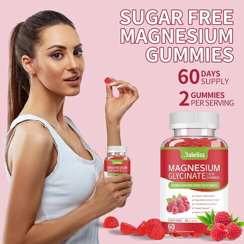 Magnesium Glycinate Gummies 600mg, Sugar Free Chewable Magnesium Glycinate with Vitamin D, B6, and CoQ10 Support Sleep, Relaxation, Stress Relief, and Calm Mood for Adults 120 Gummies (2 Pack) in Saudi Arabia