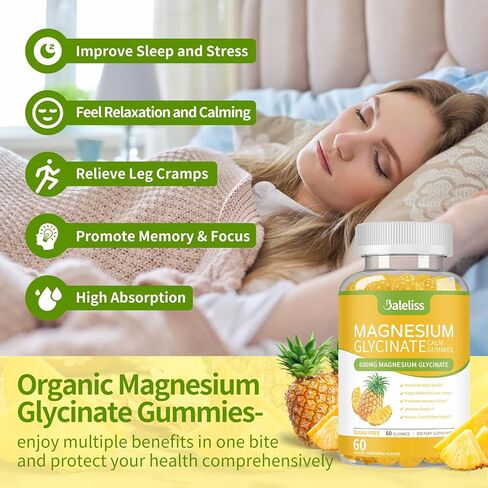Magnesium Glycinate Gummies 600mg, Sugar Free Chewable Magnesium Glycinate with Vitamin D, B6, and CoQ10 Support Sleep, Relaxation, Stress Relief, and Calm Mood for Adults 120 Gummies (2 Pack) in Saudi Arabia