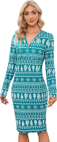 MISSKY Women's Christmas Casual Long Sleeve Slim Knee Lenth Pullover Hoodie Dress in Kuwait