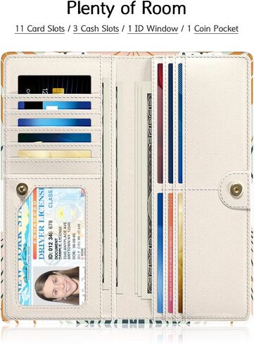 Nipichsha Womens Wallet, RFID Slim Wallets for Women, Thin Ladies Credit Card Holder Wallet, Cute Leather Bifold Clutch Billfold with 11 Card Slots & ID Window (Boho Leaves) in Saudi Arabia