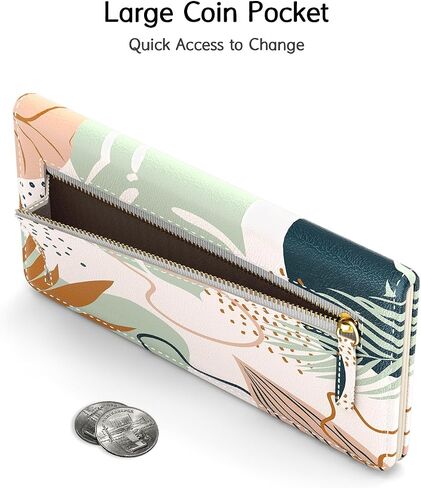 Nipichsha Womens Wallet, RFID Slim Wallets for Women, Thin Ladies Credit Card Holder Wallet, Cute Leather Bifold Clutch Billfold with 11 Card Slots & ID Window (Boho Leaves) in Saudi Arabia
