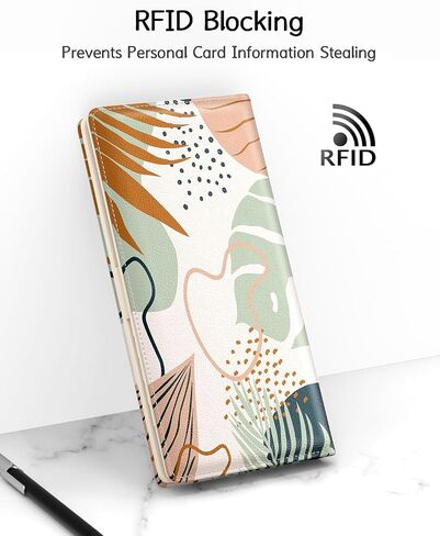 Nipichsha Womens Wallet, RFID Slim Wallets for Women, Thin Ladies Credit Card Holder Wallet, Cute Leather Bifold Clutch Billfold with 11 Card Slots & ID Window (Boho Leaves) in Saudi Arabia