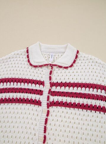Dokotoo Womens Summer Cardigans Short Sleeve Crochet Cardigan Sweaters Collar Neck Color Block Vacation Outfits in Saudi Arabia