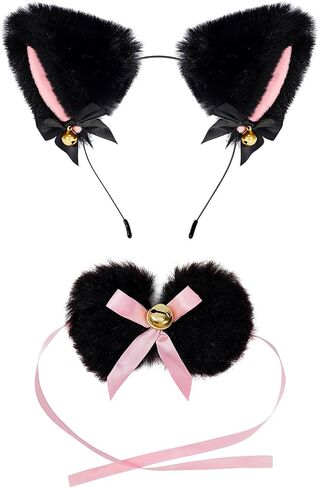 American Trends Girls Cat Ears Headband Women Plush Furry Ears Costume Party Hair Accessory Halloween Cosplay Headbands Pink in Saudi Arabia