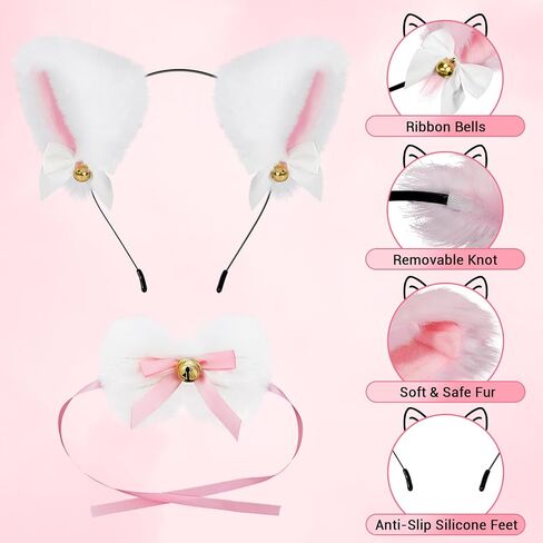 American Trends Girls Cat Ears Headband Women Plush Furry Ears Costume Party Hair Accessory Halloween Cosplay Headbands Pink in Saudi Arabia
