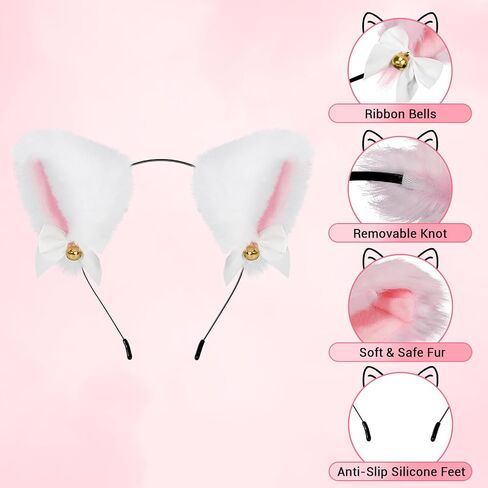 American Trends Girls Cat Ears Headband Women Plush Furry Ears Costume Party Hair Accessory Halloween Cosplay Headbands Pink in Saudi Arabia