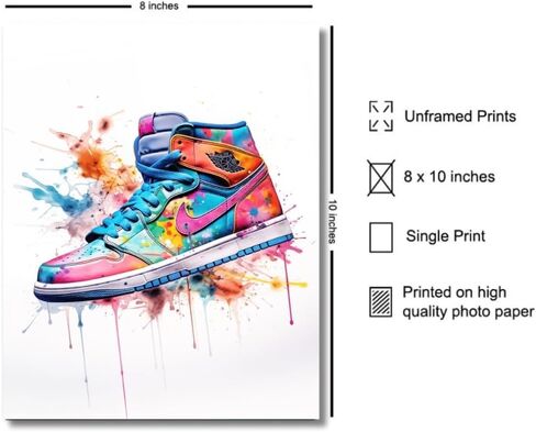 Brktr Design - Hypebeast Sneaker Poster Set - Wall Art for Boys & Teens, Sneakers Watercolor Decor, Unframed Set of 6 (8x10) in Saudi Arabia